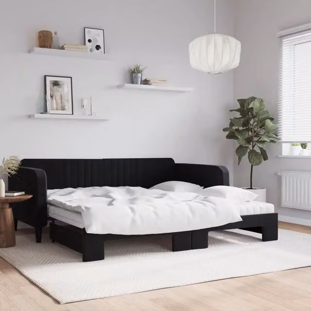 Divano Letto Estraibile vidaXL in Velluto Nero con Materasso 100 x 200 cm – 1
