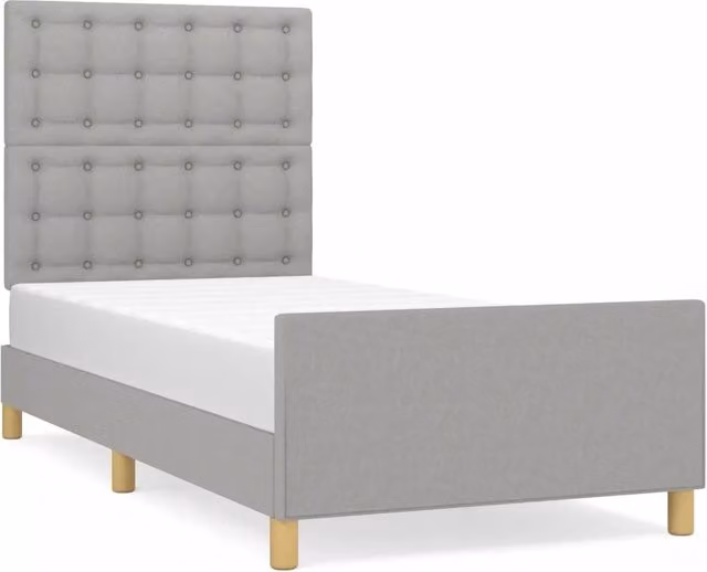 Letto singolo per adulti in tessuto grigio con struttura in legno di larice L/P/H: 100 x 200 x 128 cm