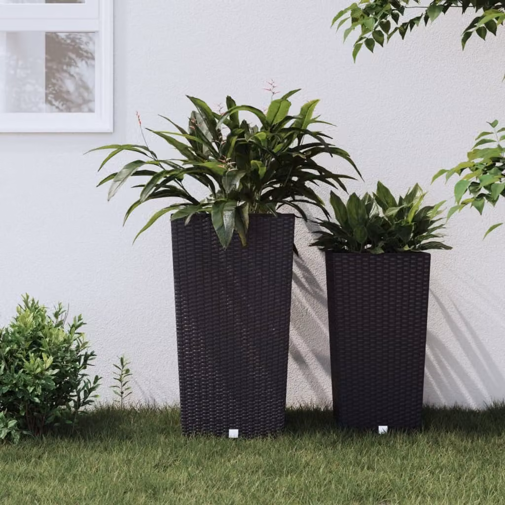 Fioriera vidaXL con interno rimovibile in plastica effetto rattan colore antracite, capacità 49 L, L: 61,0 cm, P: 32,5 cm, H: 32,5 cm