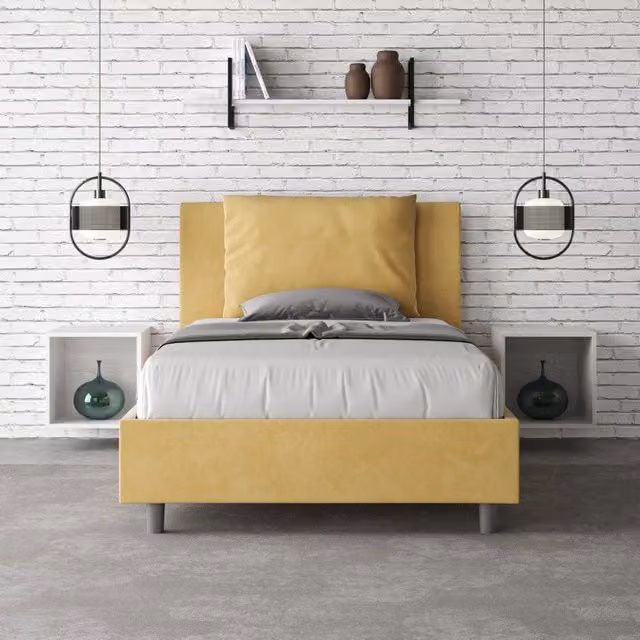 Letto imbottito Antea Ityhome in microfibra giallo L: 110 cm, P: 202 cm, H: 125 cm