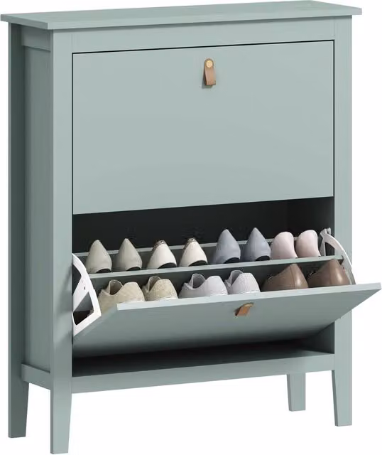 Scarpiera 2 Cassetti con Ripiani Regolabili ¨C zephmum ¨C Verde 80x24x95.5cm