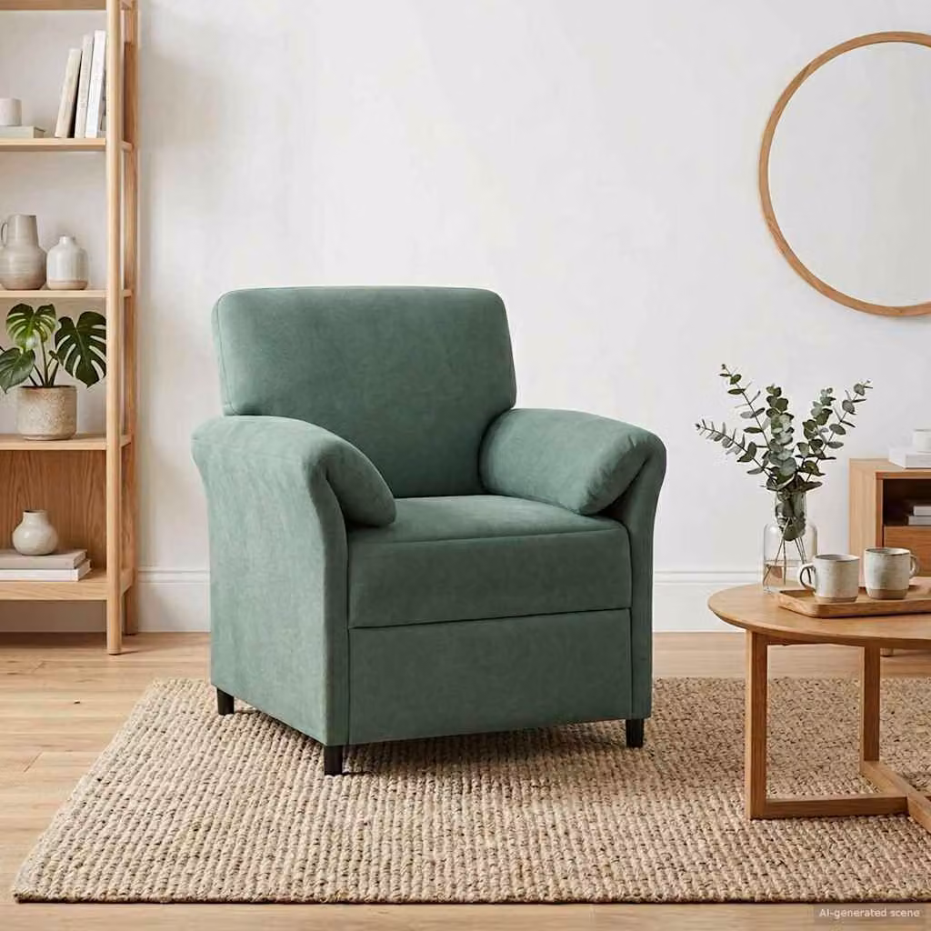 Divano singolo vidaXL in velluto verde con struttura in metallo, L: 88 cm, P: 83 cm, H: 95 cm