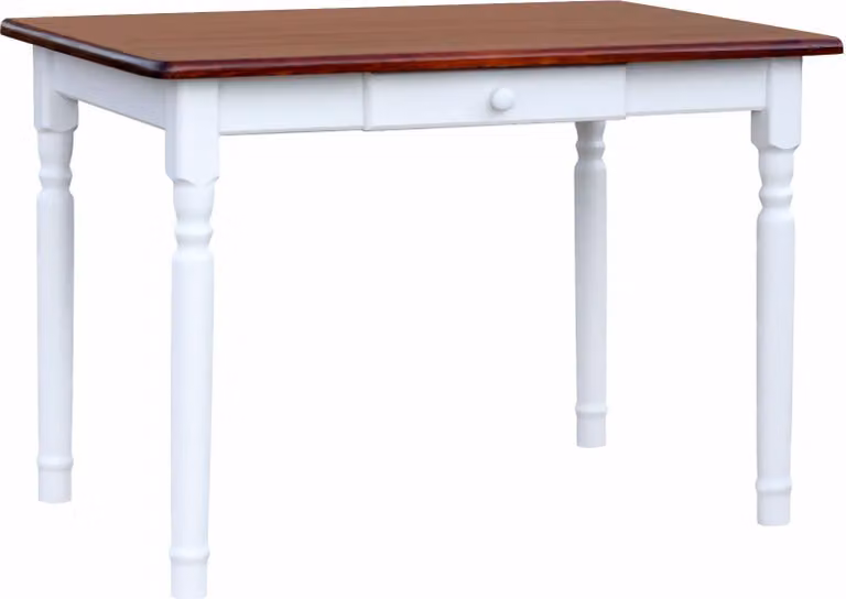 Tavolo bianco II con cassetto in legno di pino massiccio con piano in colore Calvados 110 x 80 cm