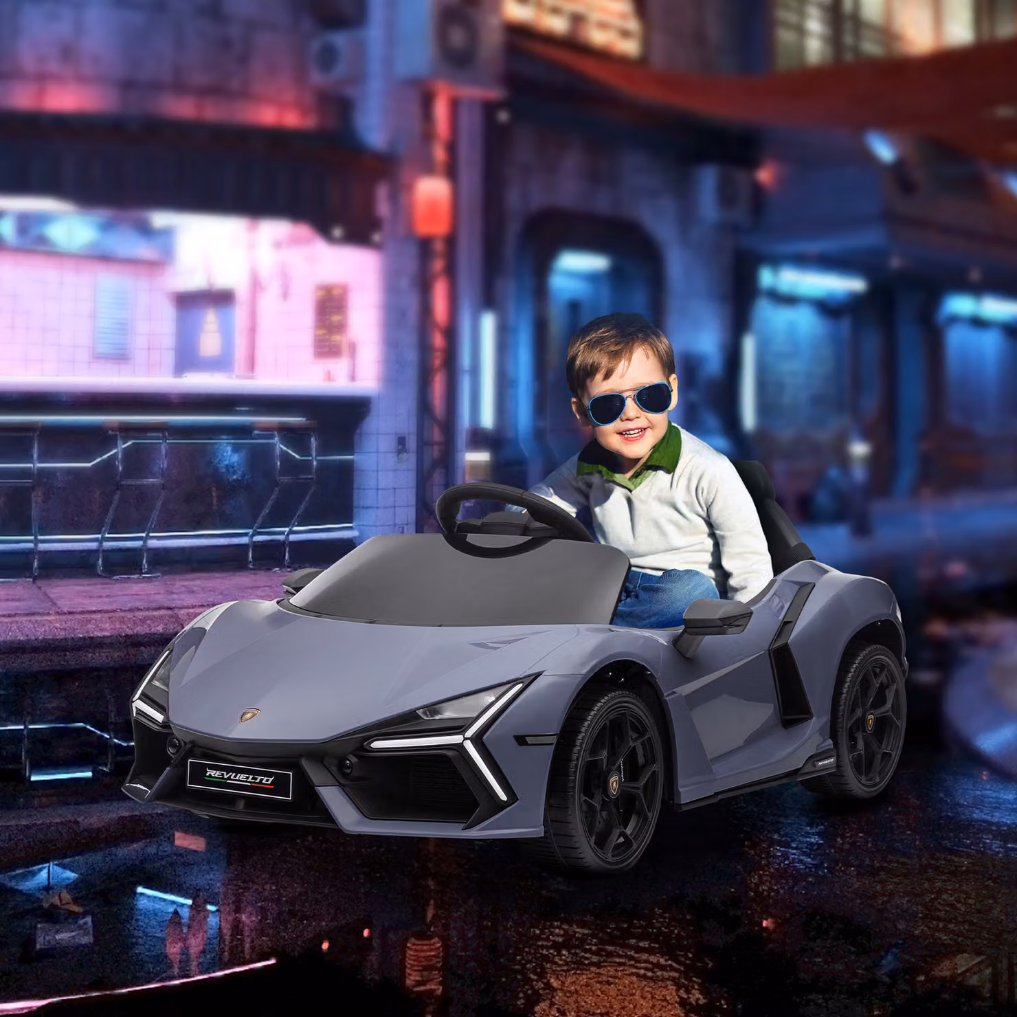 AIYAPLAY Auto Elettrica per Bambini con Telecomando e Guida Dolce, Modello Lamborghini, Grigio – 2