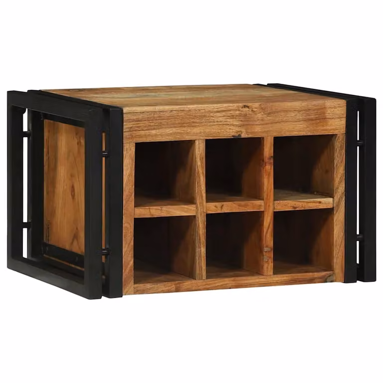 Set di 2 portabottiglie vidaXL in legno di acacia massello, marrone e nero, L 46 cm x P 35 cm x H 27,5 cm