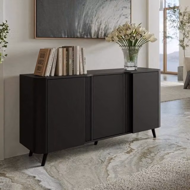 Madia da salotto Loreo DMORA, colore nero opaco, L: 151 cm, P: 42 cm, H: 70 cm – 1
