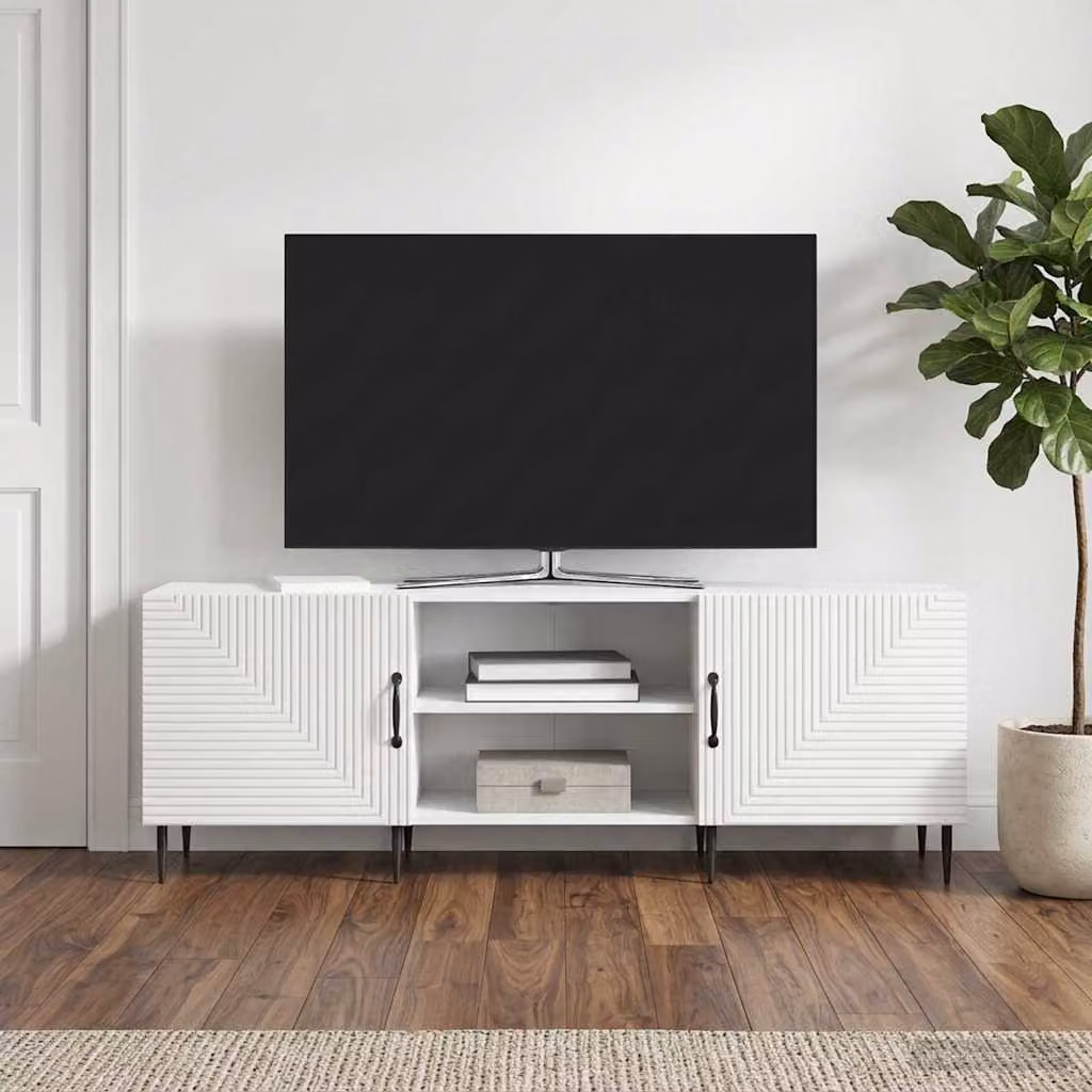 Mobile TV vidaXL Bianco Lucido in Legno e Metallo L 150 x P 31 x H 50 cm