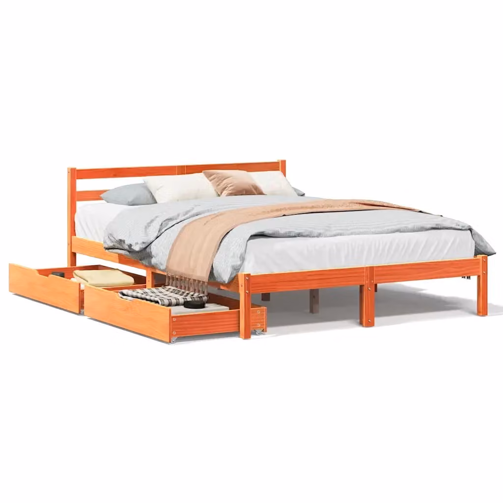 Letto in legno di pino massiccio vidaXL stile rustico marrone cera con doghe piatte L/P/H: 205.5 x 150 x 155.5 cm – 2