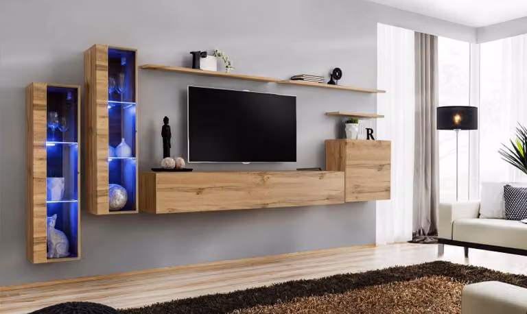 Wohnzimmermöbel Garnitur Set 7tlg Luxus Möbel Designer Wandschrank Wandregal