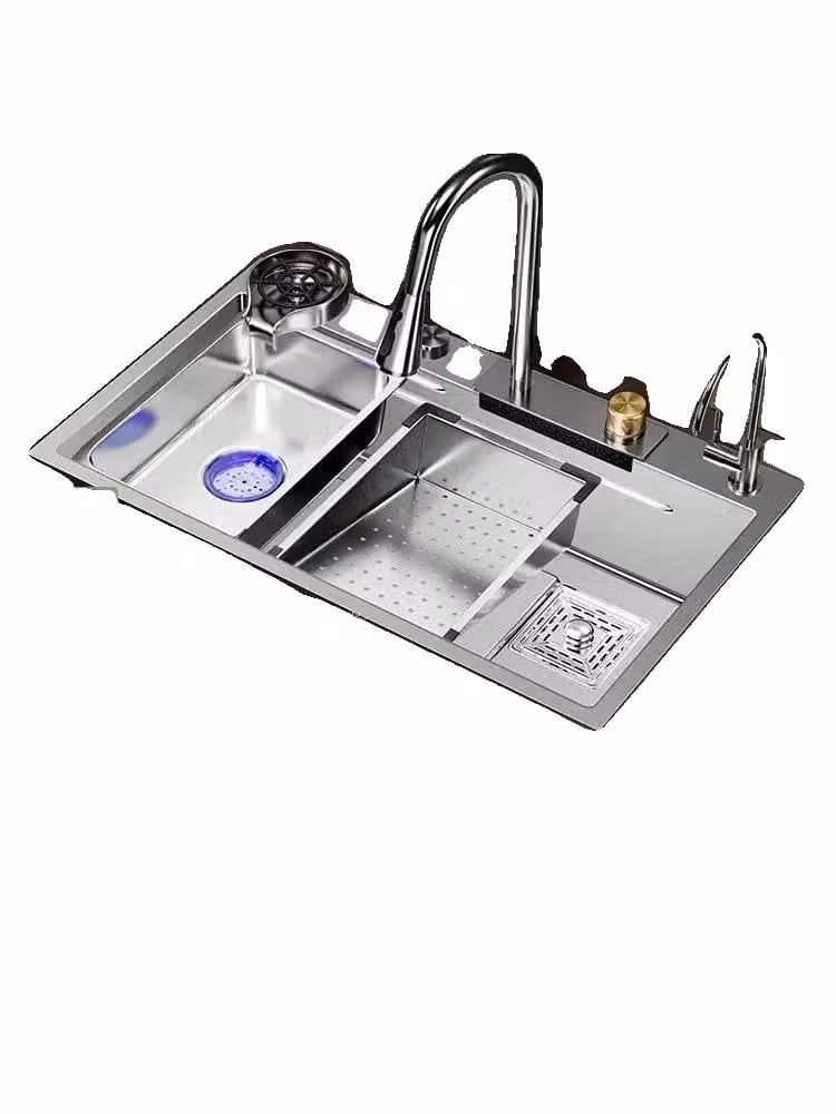 Lavello da cucina in acciaio inox, design a vasca singola, struttura resistente, C9-68x45cm