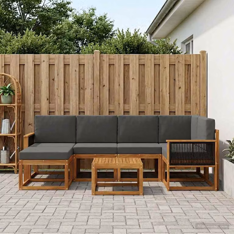Set di divani da esterno vidaXL 7 pz in legno di acacia con cuscini, colore marrone, beige e antracite