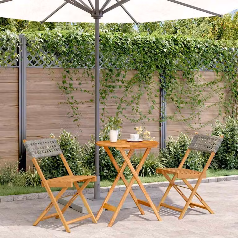 Set da Bistrot vidaXL 3 pz in Polyrattan e Legno di Acacia Grigio e Marrone