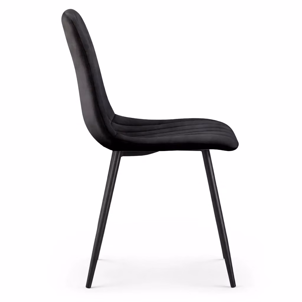 Set di 2 sedie LIVO in velluto nero trapuntato con gambe in metallo nero per sala da pranzo e cucina – 2