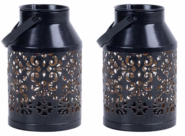 2 lampade solari a LED, colore nero, con vaso per piante, altezza 16 cm