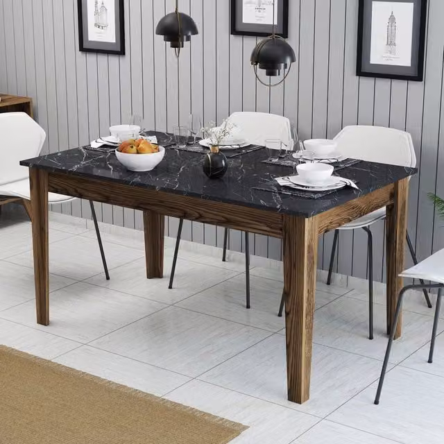 Tavolo da pranzo rettangolare DMORA per 6 persone, moderno, marrone e nero, L: 145 cm, P: 88 cm, H: 75 cm – 1
