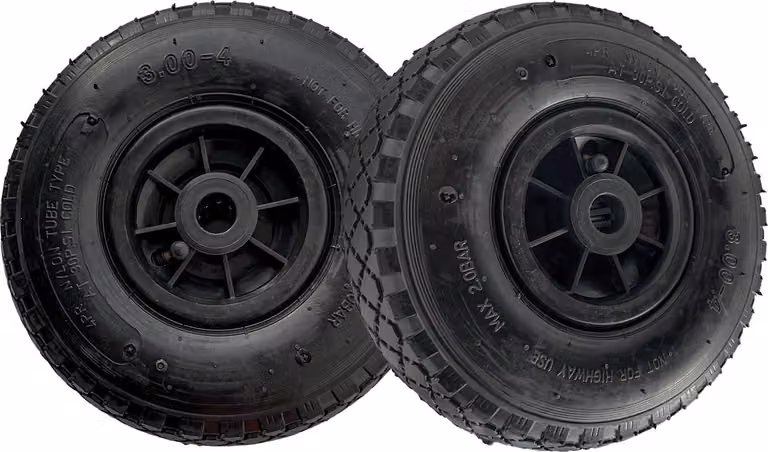 2 ruote per carrello a mano Ruota pneumatica 260x85 mm 3.00-4 75 mm mozzo centrato Ø 20 mm nero robusto tessuto 4 PR