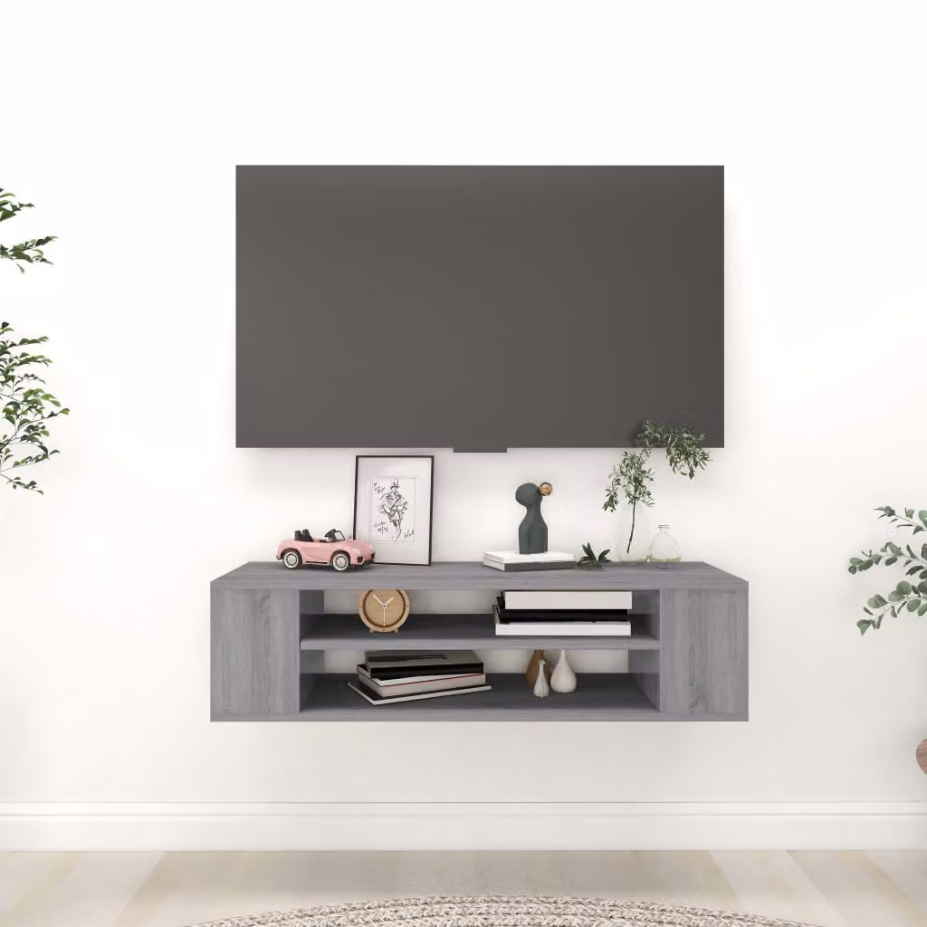 Pensile porta TV moderno vidaXL in legno e MDF, Grigio, L 100 cm x P 30 cm x H 26,5 cm
