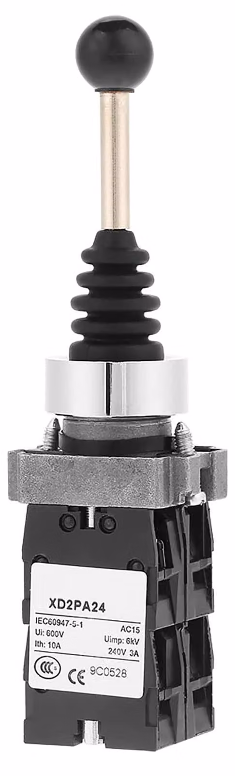 Interruttore a joystick, 4 posizioni, ritorno a molla, 10A, grado di protezione IP40, colore nero