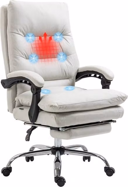 Sedia da ufficio con massaggio e riscaldamento ¨C zephmum ¨C Pelle sintetica, 65x72x109-117cm, Bianco crema