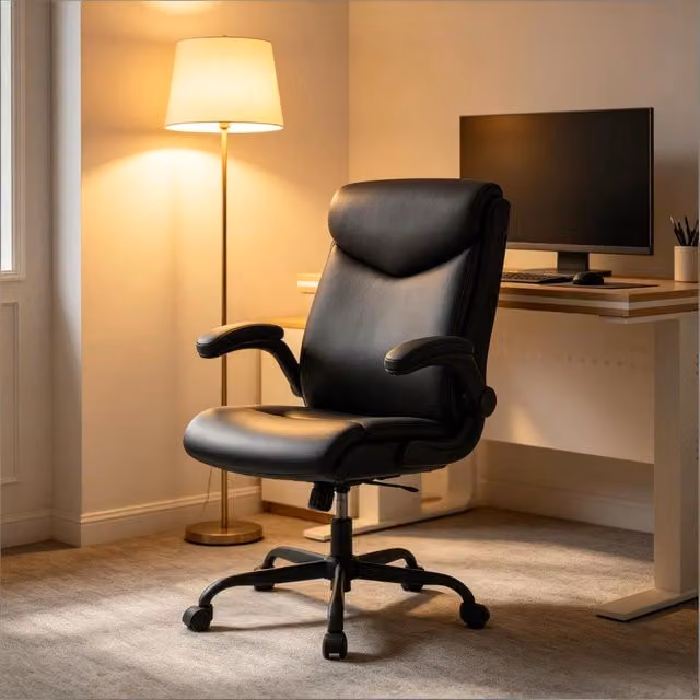 Sedia da ufficio girevole ergonomica con poggiatesta e braccioli ribaltabili schienale regolabile in PU nero per casa