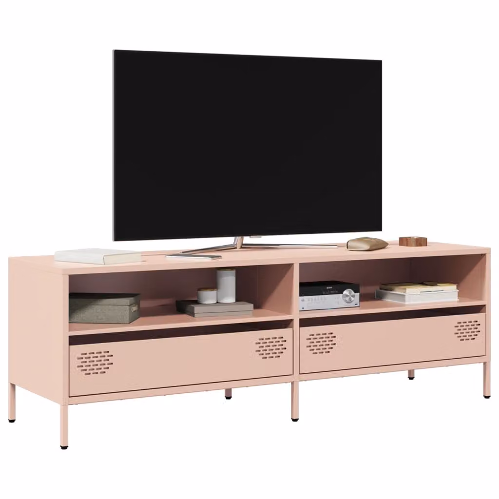 Mobile TV vidaXL in metallo rosa con scomparti multimediali L: 135 cm, P: 39 cm, H: 43,5 cm