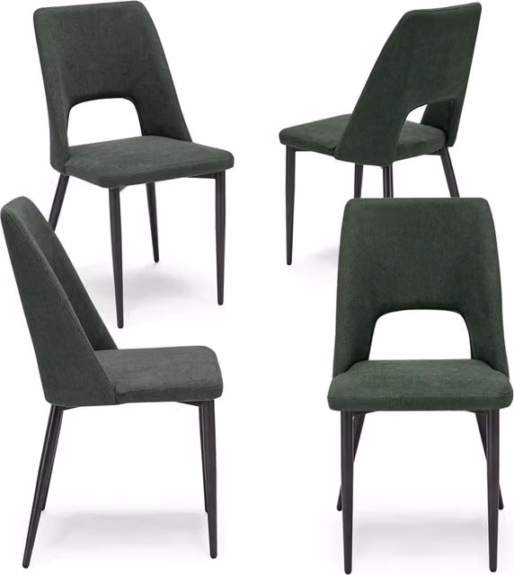 Set 4 sedie imbottita RAFF, 100% MADE IN ITALY per sala da pranzo, cucina e soggiorno, design moderno, gambe coniche in metallo, rivestimento in tessuto idrorepellente morbido al tatto colore Verde Foresta