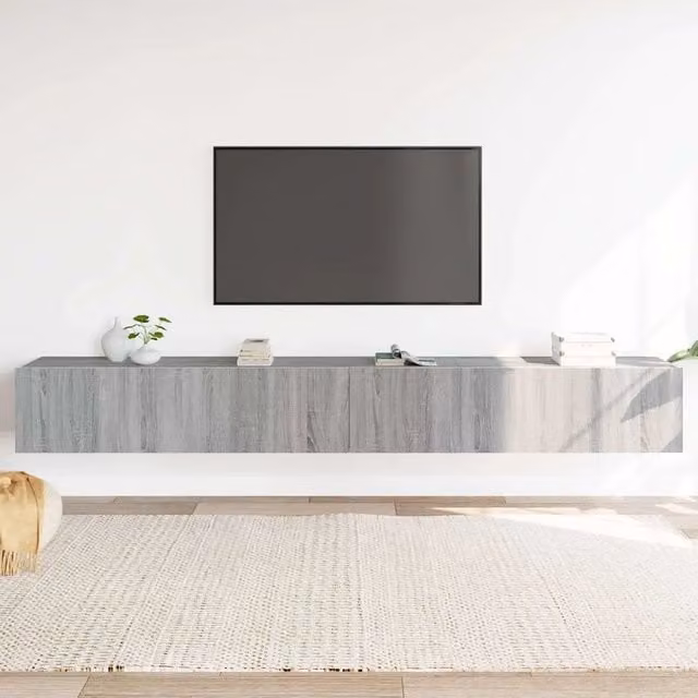 Set di mobili porta TV da soggiorno vidaXL in legno multistrato, 3 pezzi, colore grigio, modello classico a parete