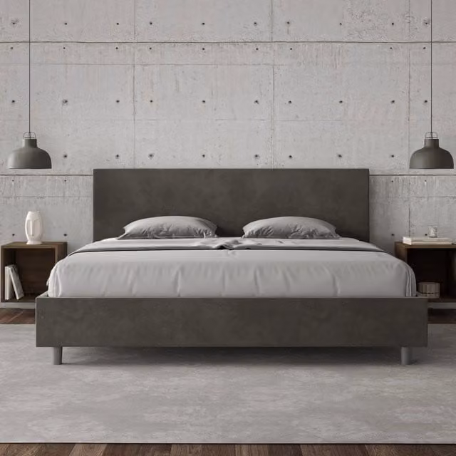 Letto matrimoniale king size con contenitore Adele Ityhome imbottito in microfibra grigio L/P: 190 x 190 cm