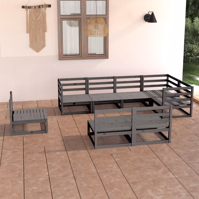 Maison Exclusive - Set Divani da Giardino 8 pz Grigio in Legno Massello di Pino