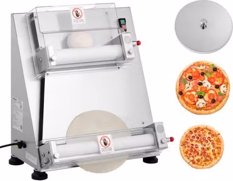 VEVOR Pressa Elettrica per Pizza e Pasticceria in Acciaio Inox, Colore Argento, 390 W, con Spessore Regolabile e Coperchio