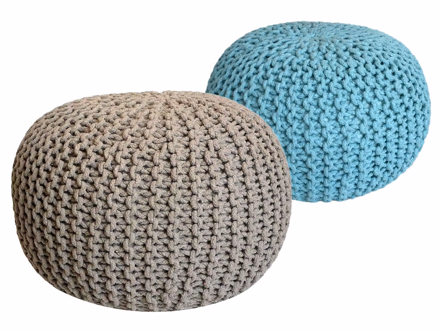 Set di 2 pouf a maglia pouf sedile pouf sedile pouf cuscino da terra Ø 55cm beige/menta