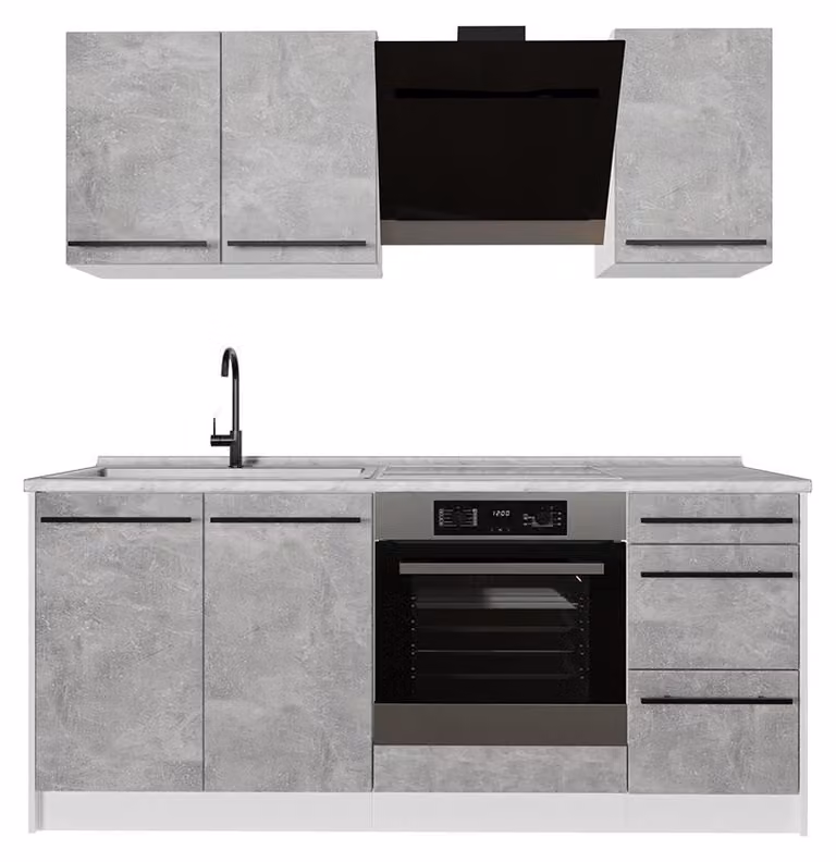 Cucina monoblocco Vicco R-Line Calcestruzzo/Bianco 180 cm senza piano di lavoro, Model 67052