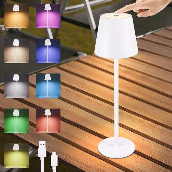 Lampada da tavolo a LED senza fili, dimmerabile, RGB, ricaricabile, IP54, per interni ed esterni
