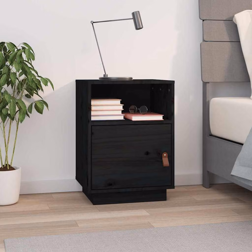 Comodino moderno vidaXL in legno di pino nero opaco L: 40 cm, P: 34 cm, H: 55 cm