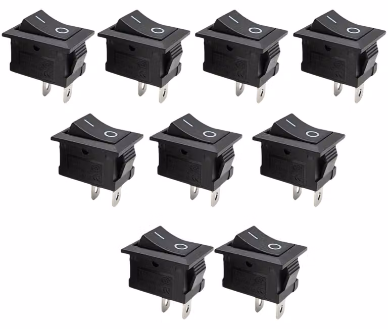 Mini interruttori a levetta, confezione da 10, 6A/250V AC, rettangolari, neri
