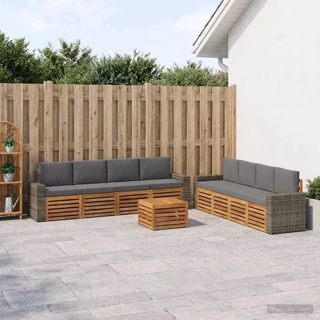 Set di divani da esterno 9 pezzi vidaXL in legno di acacia con cuscini beige e antracite