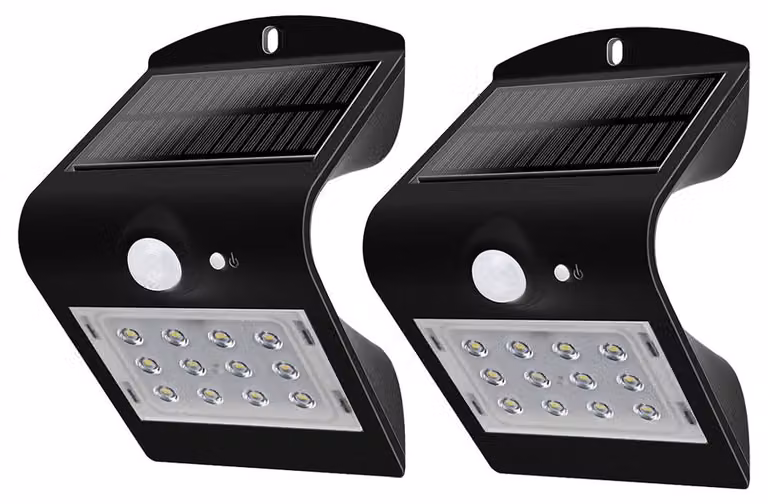 set di 2 applique LED, IP44, bianco neutro, rilevatore di movimento