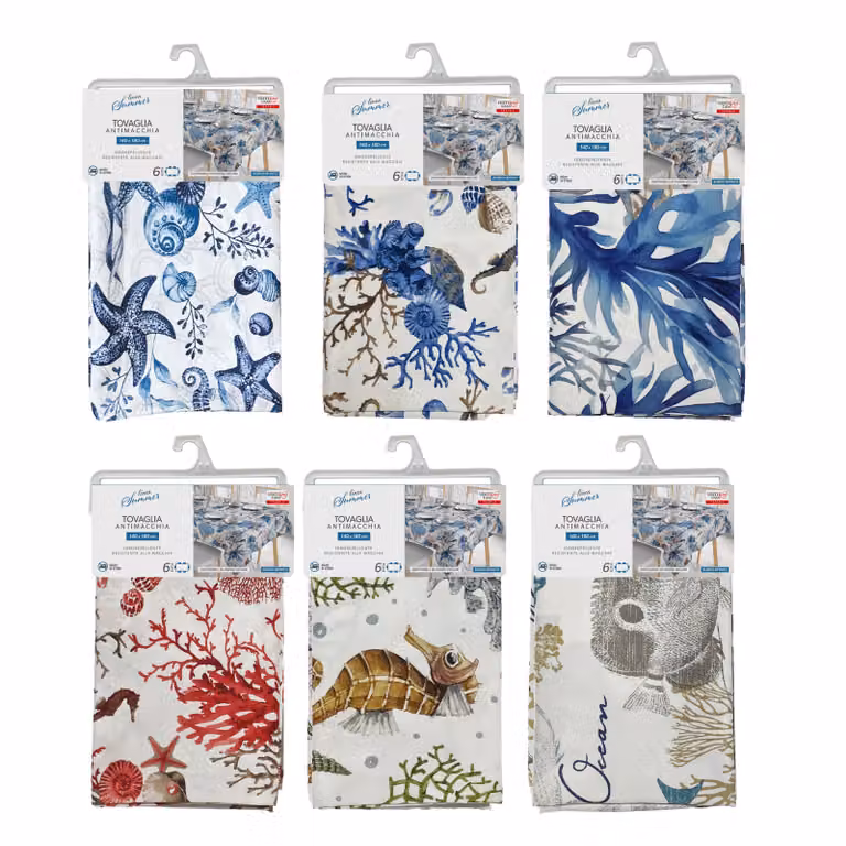 Tovaglia Antimacchia Vestiamo Casa Linea Summer con Fantasia Floreale Blu per 6 Posti L: 140 cm, P: 180 cm
