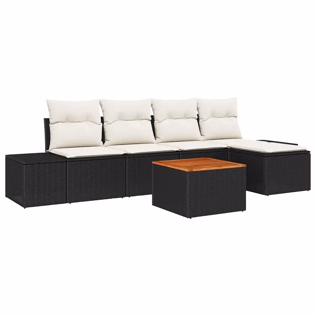 Set Divano da Giardino a L vidaXL in Polyrattan Nero e Beige con Tavolino e Ottoman, 6 Pezzi – 2