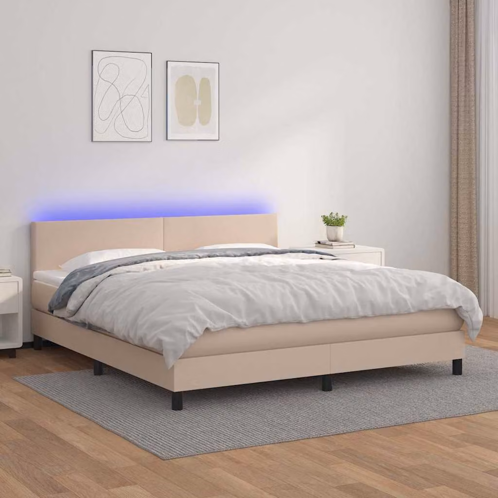Letto con Giroletto a Molle, Materasso Ibrido e Illuminazione LED vidaXL, Colore Cappuccino, L/P: 180 x 200 cm – 1