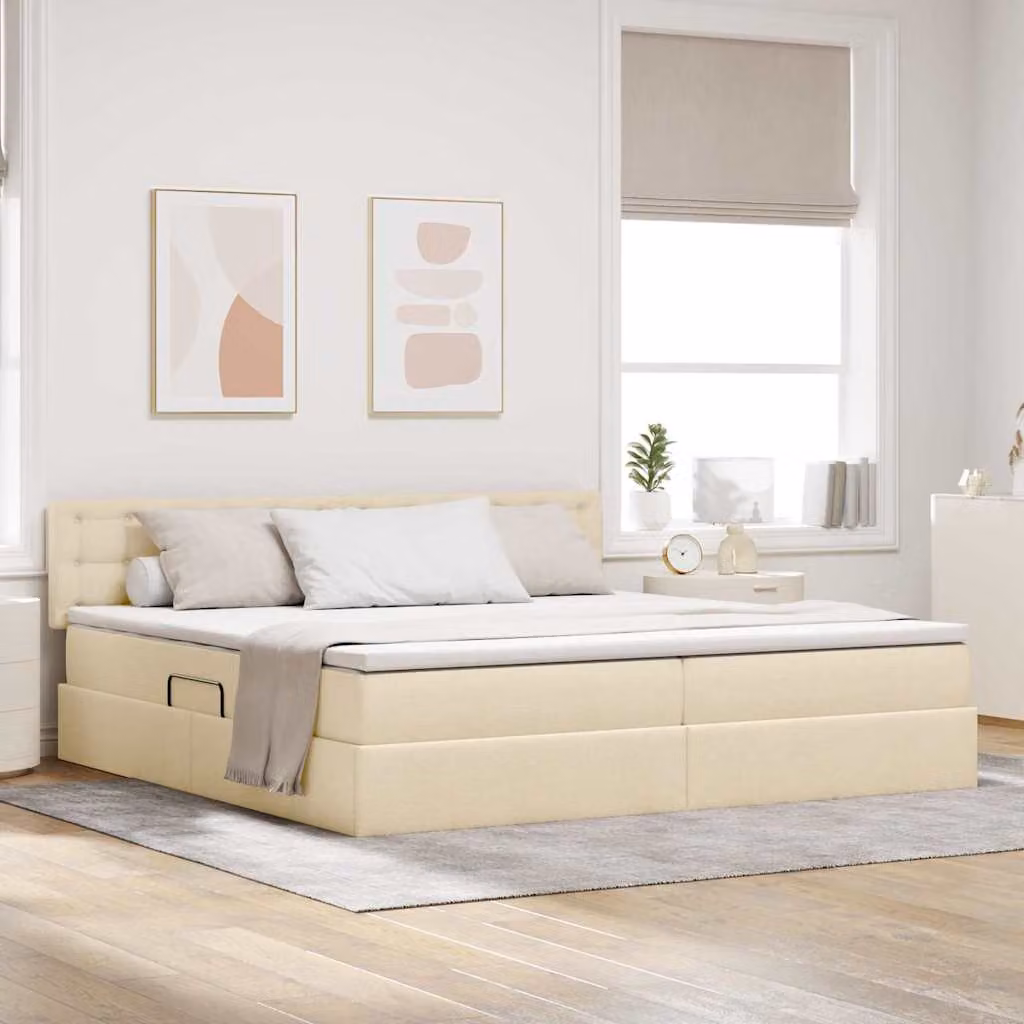 Letto con contenitore e materasso a molle vidaXL, colore beige, L/P/H: 200 x 200 x 204 cm