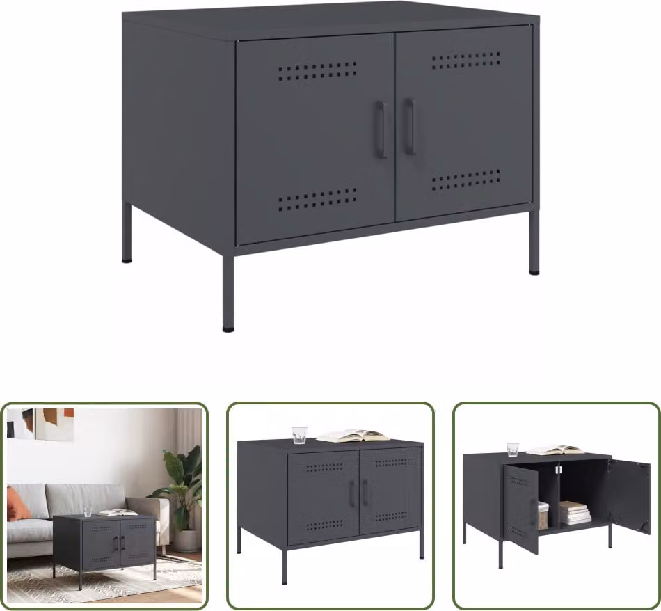 The Living Store Tavolino antracite 68x50x50,5 cm Acciaio laminato a freddo