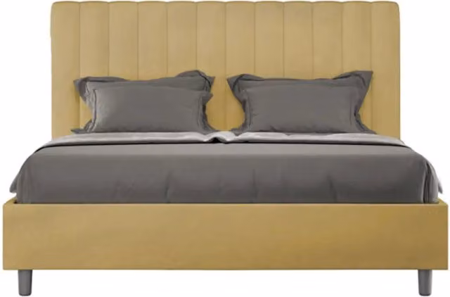 Letto matrimoniale francese con rete imbottito 140x200 microfibra ocra Agueda