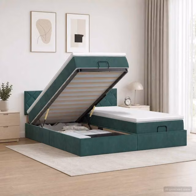 Letto ottomano con contenitore e materasso vidaXL in velluto verde e bianco L/P/H: 180 x 200 x 88 cm – 1