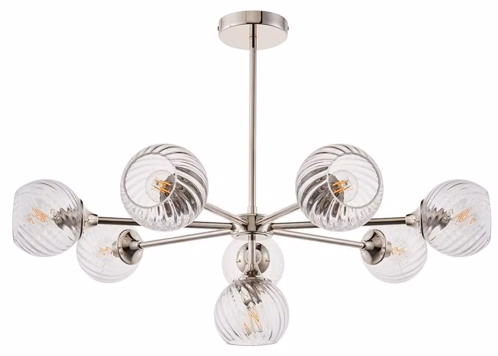 Lampada a sospensione ALLEGRA in nichel 8xE14x15W, metallo, dimensioni: 35,5x77x77 cm, IP20, Endon