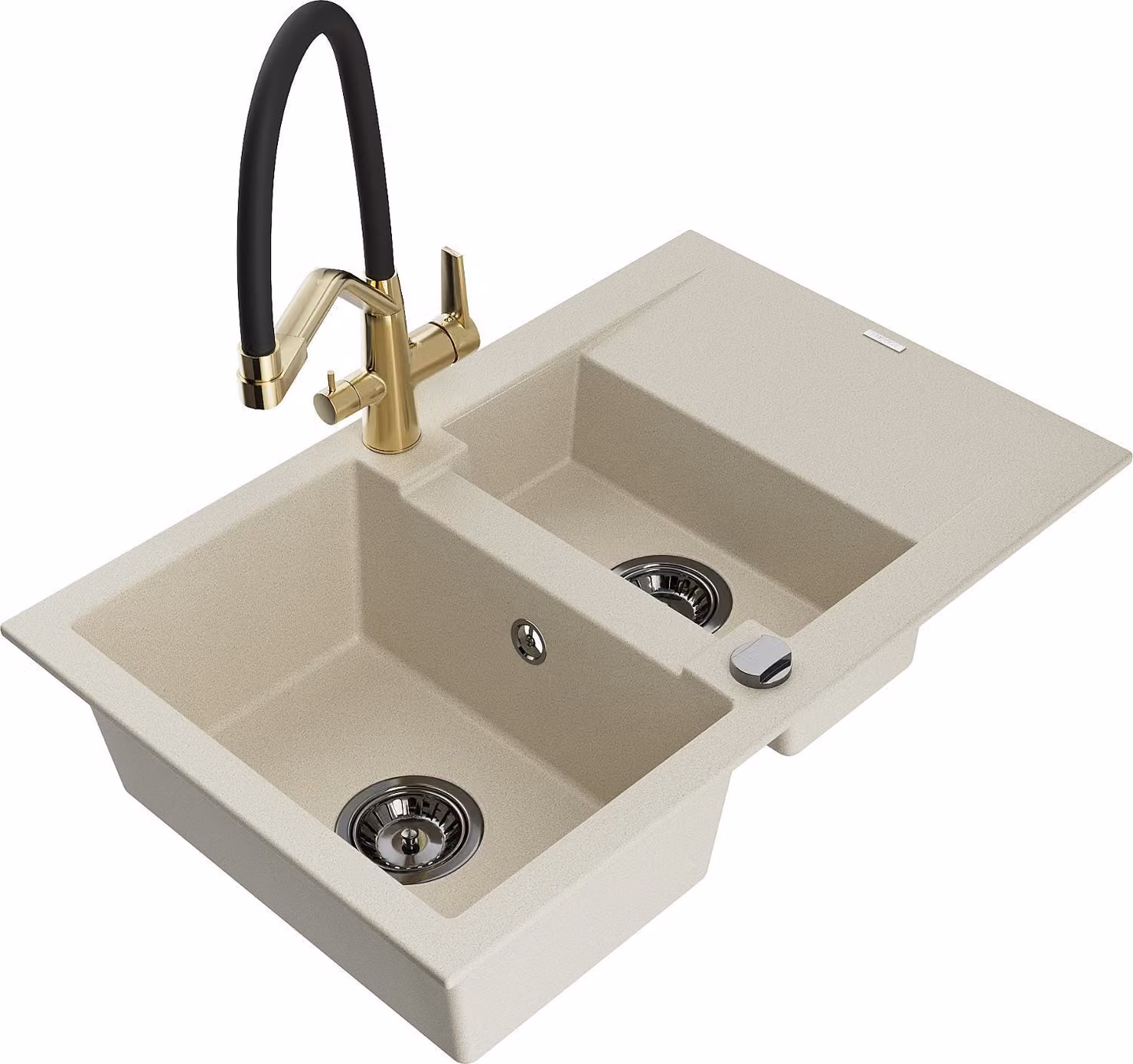 Mexen Gaspar lavello in granito 1,5 vasca con scolapiatti e batteria da cucina Duo, beige - 6507-69-671701-57-B