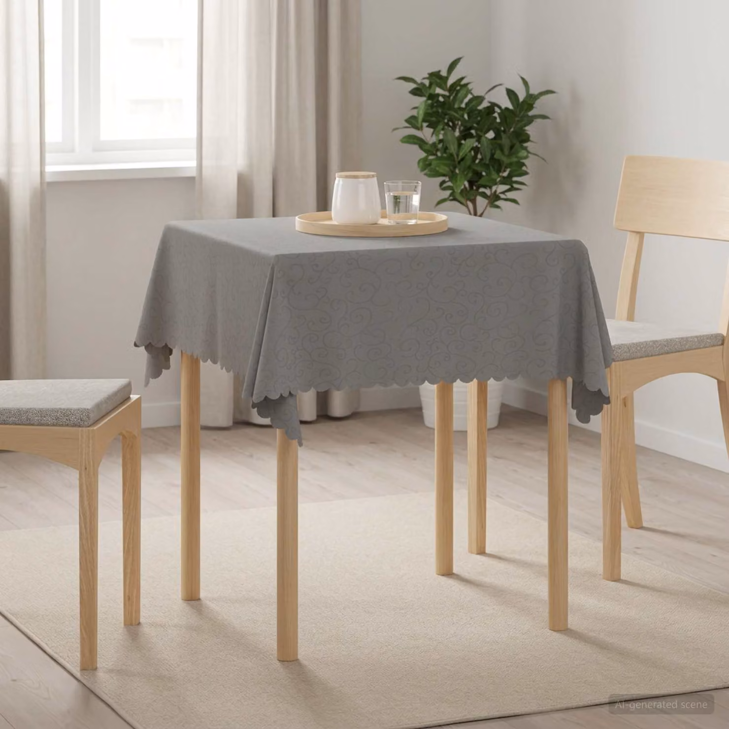 Set di 5 tovaglie jacquard vidaXL grigio, forma quadrata, idrorepellenti e lavabili in lavatrice, L 140 x L 140 cm
