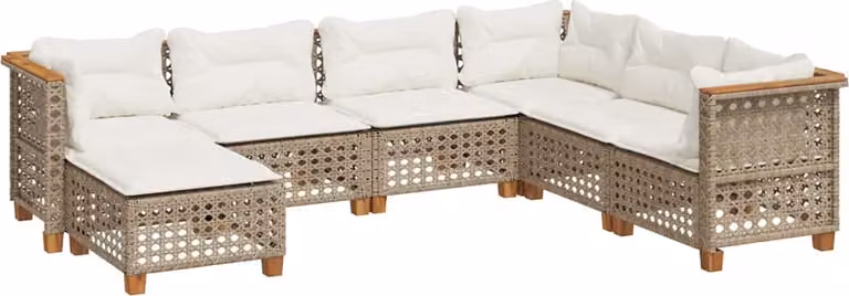 Set Divani da Giardino 7 pz con Cuscini Beige in Polyrattan