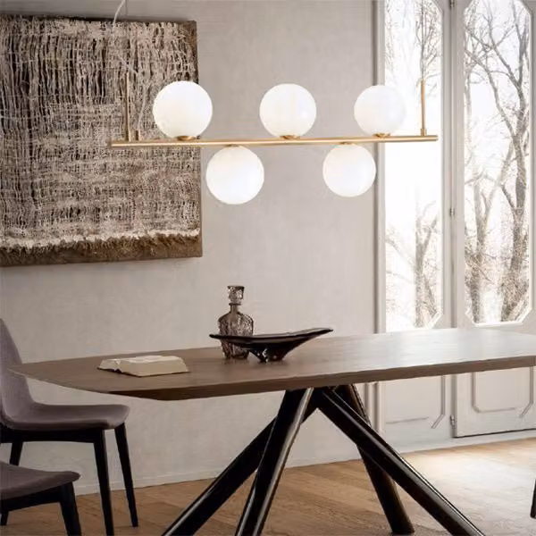 Lampada a sospensione Redo Group Talis in vetro e metallo con altezza regolabile, disponibile in finitura bronzo o bianco