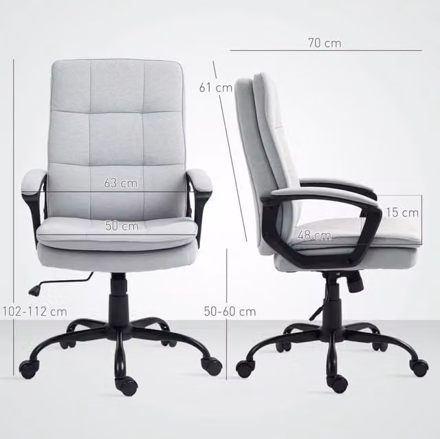 Sedia da ufficio ergonomica grigia con braccioli, altezza regolabile e funzione dondolo